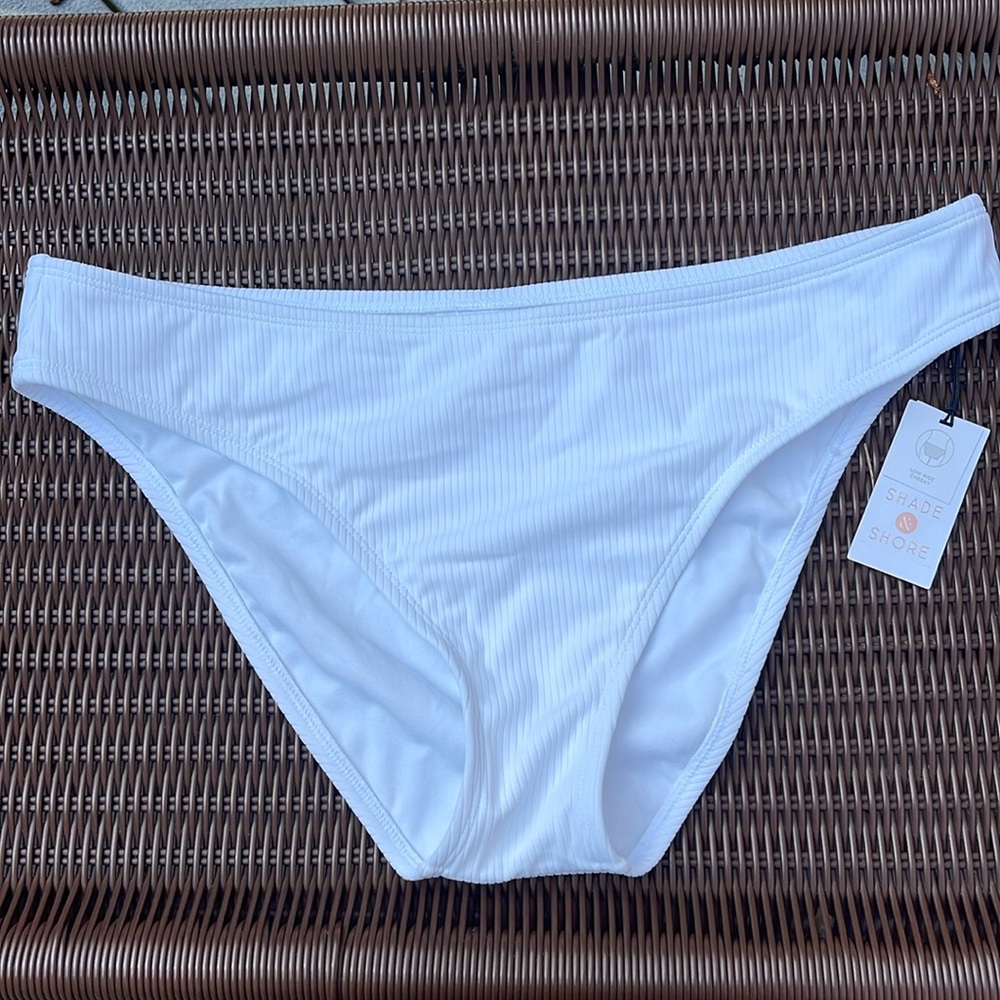 NWT Shade & Shore White Ribbed Low Rise Cheeky Bikini Bottom XL 16